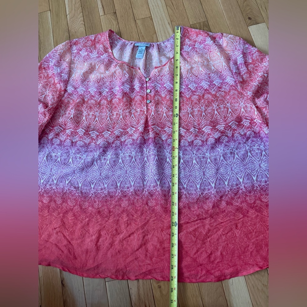 Catherine’s Pink Coral Ombré Santa Fe Peasant Top Size 3X 3/4 Sleeve Spring - Picture 7 of 7